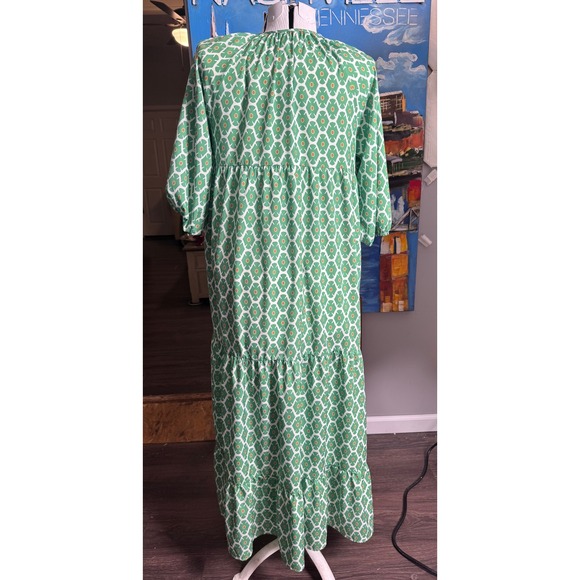 Green Caftan Moo Moo Tiered Maxi Dress Women's XL Long Sleeve‎ Boho Roper Romp - Picture 7 of 7